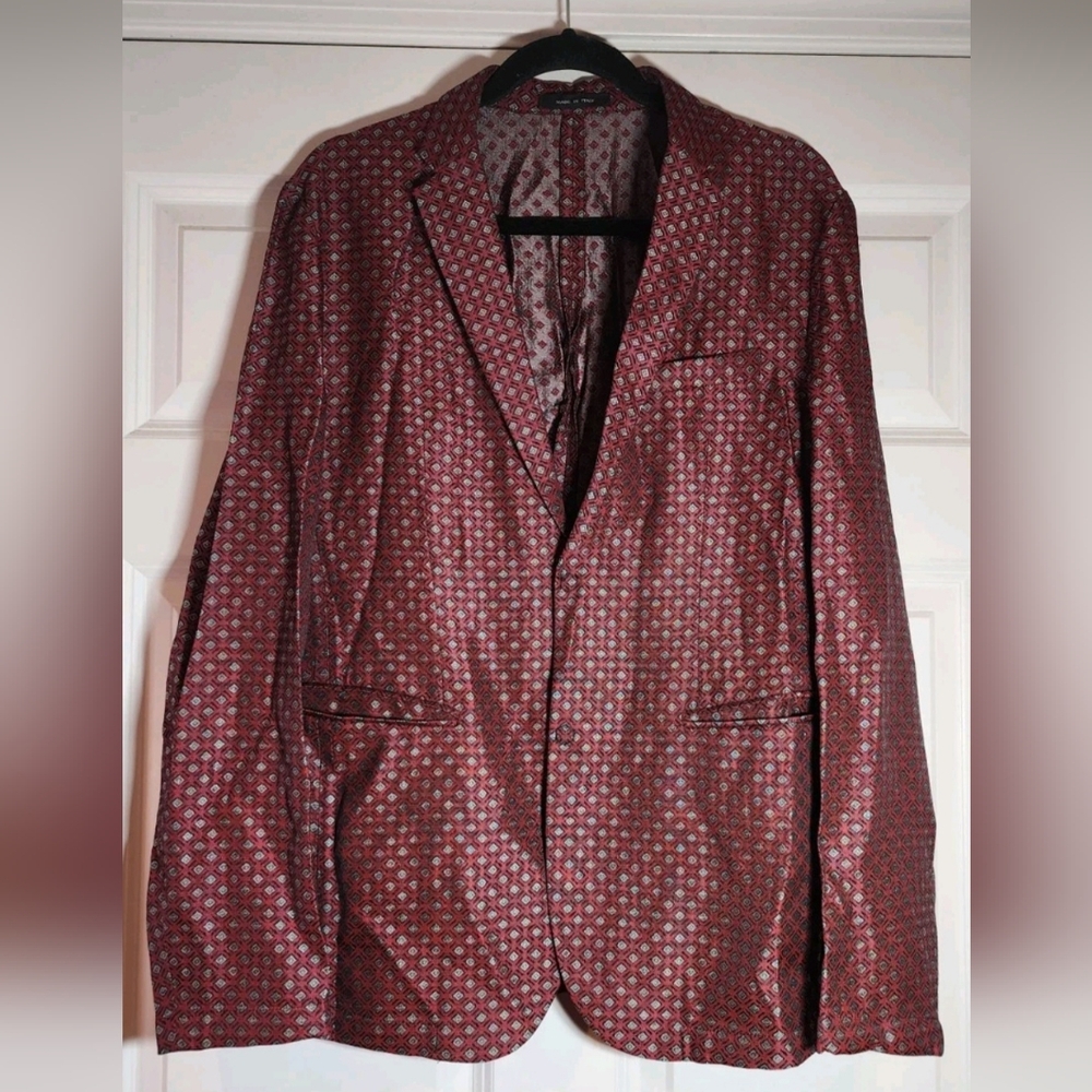 Emporio Armani Made In Italy Men's Red Patterned Blazer Jacket Size 50